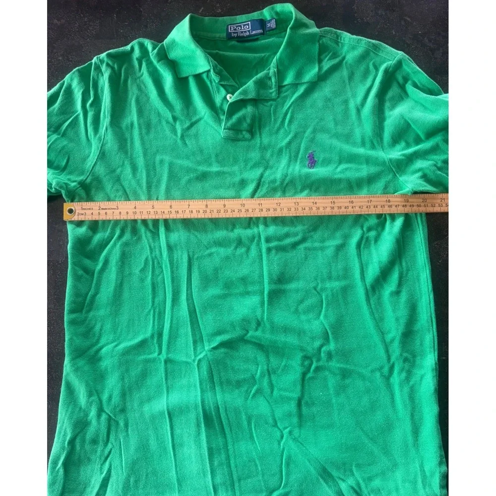 Polo Ralph Lauren Mens Green Custom Fit Short Sleeve Polo Shirt Purple Pony M